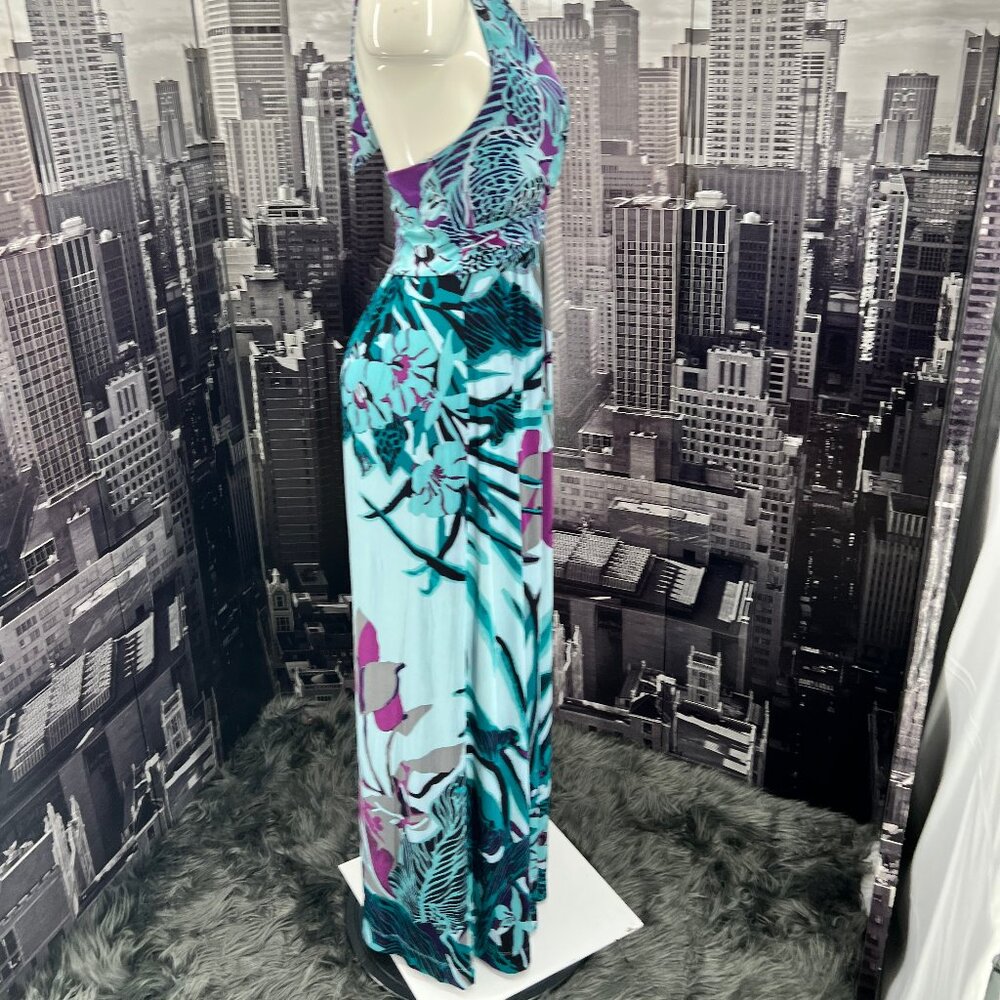 Soma Aqua Teal & Purple Floral Halter Maxi Dress - Picture 3 of 7